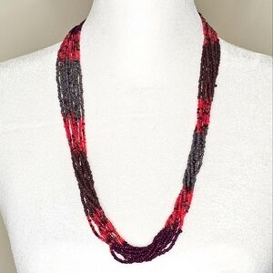 Coral Pink Gray Multiple Strands Beaded Necklace